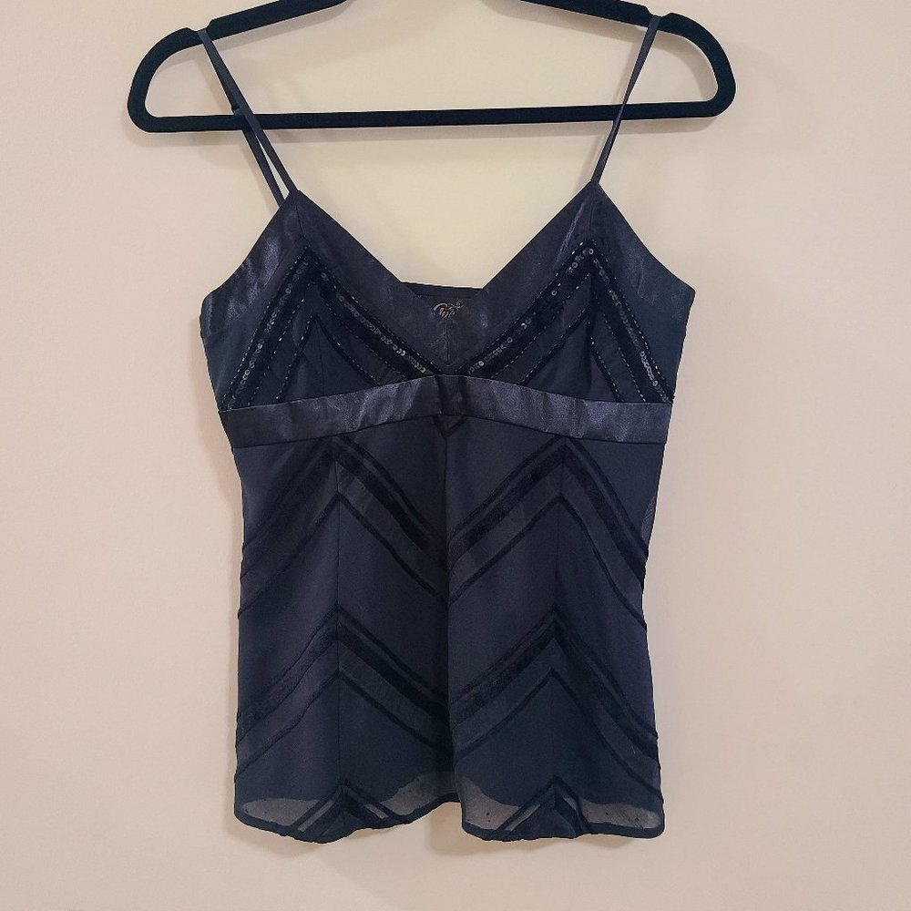 Stunning GUESS Black Beaded Sequin Embellished Velvet Burnout Camisole Tank Top